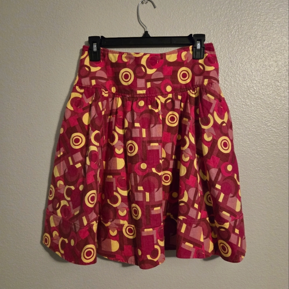 Larry Levine Linen Blend A-line Skirt Pink Yellow Geometric Pattern Size 4 (28)